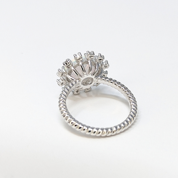 New sterling silver 925 faux white round opal iridescent flower ring cz - Picture 5 of 6